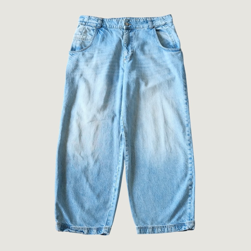 Zara Jeans Baggy Balloon Carrot Leg Light Blue High Rise Denim US 14 Streetwear